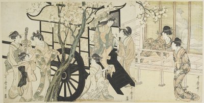 Kersenbloesems Bekijken Vergeleken met een Keizerlijke Koets Scene, ca. 1798 door Kitagawa Utamaro